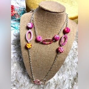 Viva Beads Simply‎ Pink Paparazzi Silver Tone with Hot Pink Beads Necklace